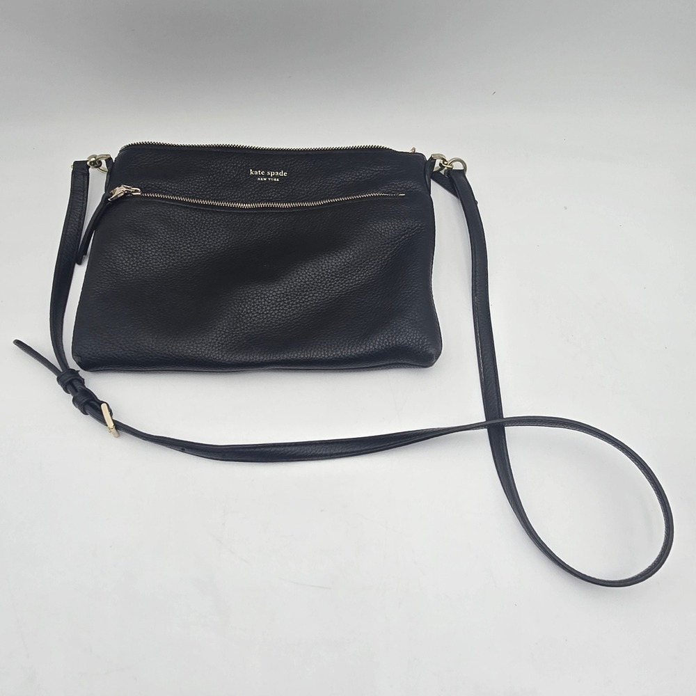 Kate Spade New York Black Pebbled Leather Crossbody Bag Gold Hardware